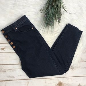 Loft Womens High Waist Skinny Jeans Dark Wash Size 32 14 button fly